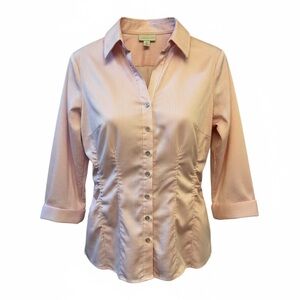 New York & Company Pink and White Striped Button-Down Shirt